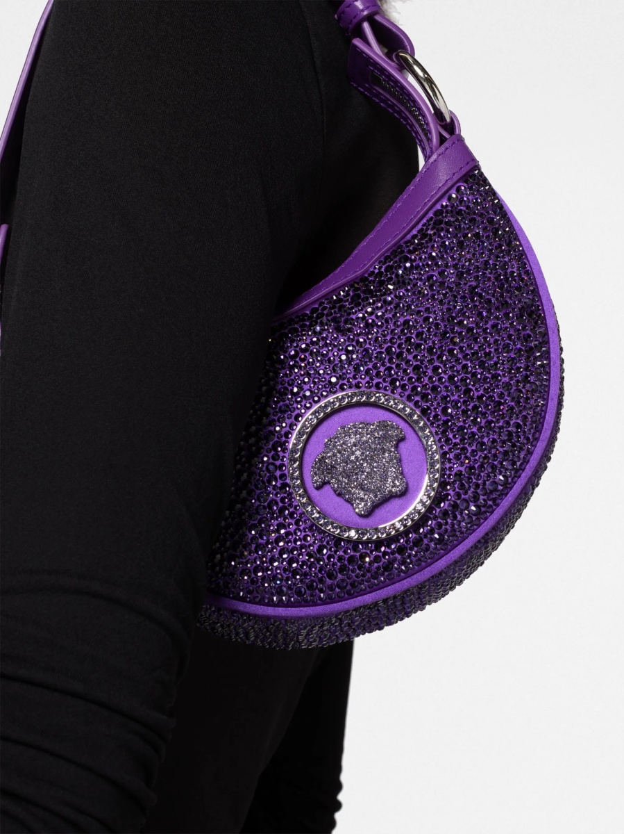 Geanta de umar Versace violet din material textil si piele - Img 3