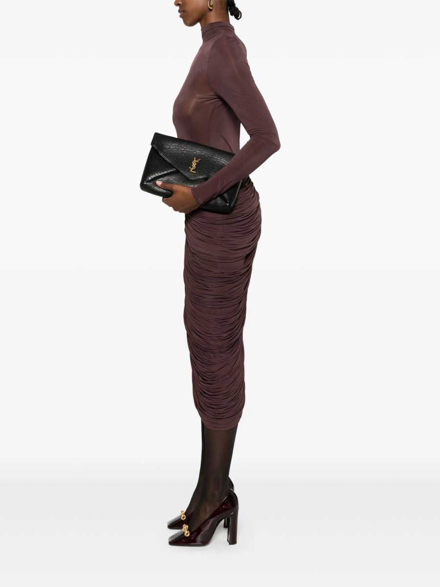 Geanta plic Saint Laurent Envelope neagra din metal si piele - Img 2