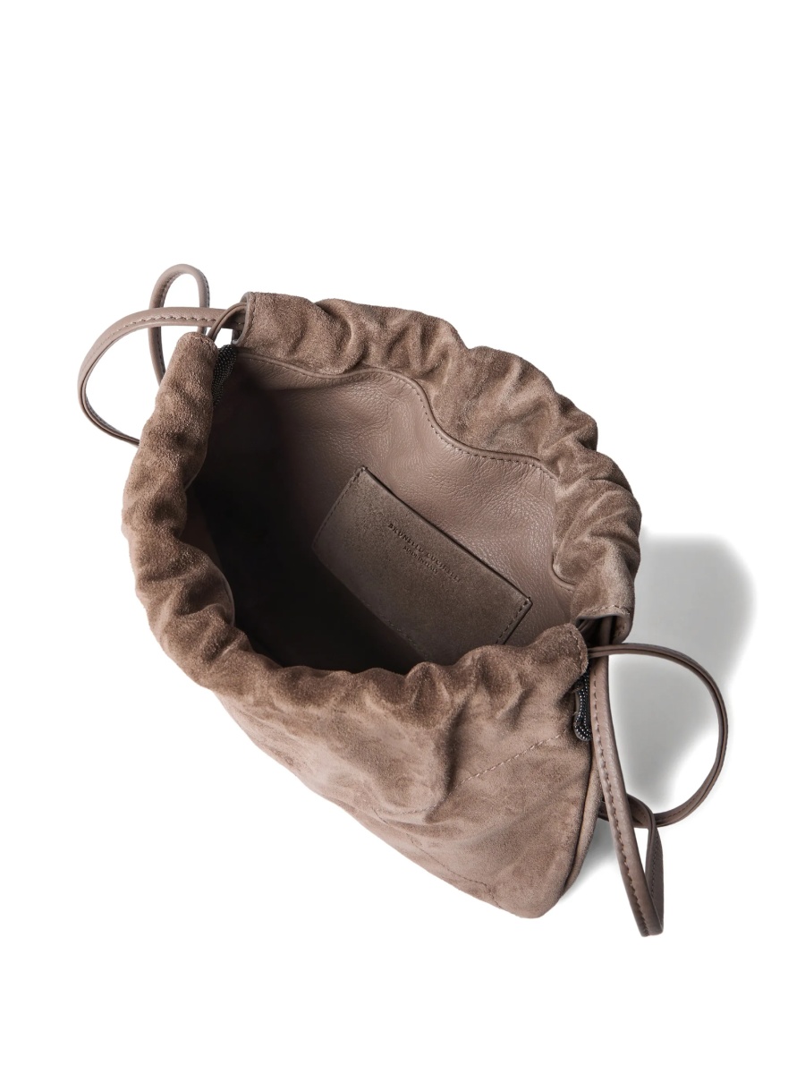 Geanta tip postas Brunello Cucinelli maro din piele intoarsa - Img 5