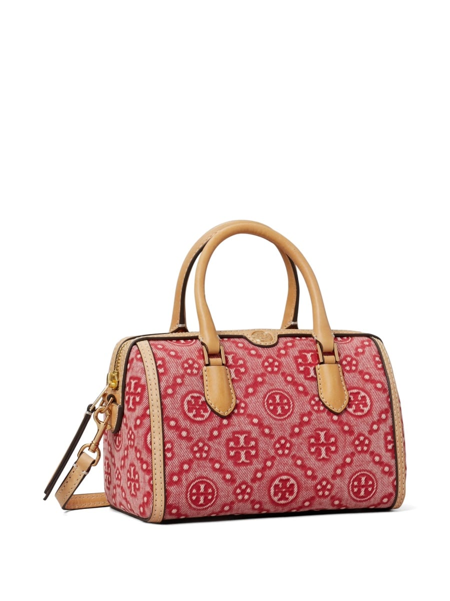Geanta tip postas Tory Burch rosie din piele si bumbac - Img 2