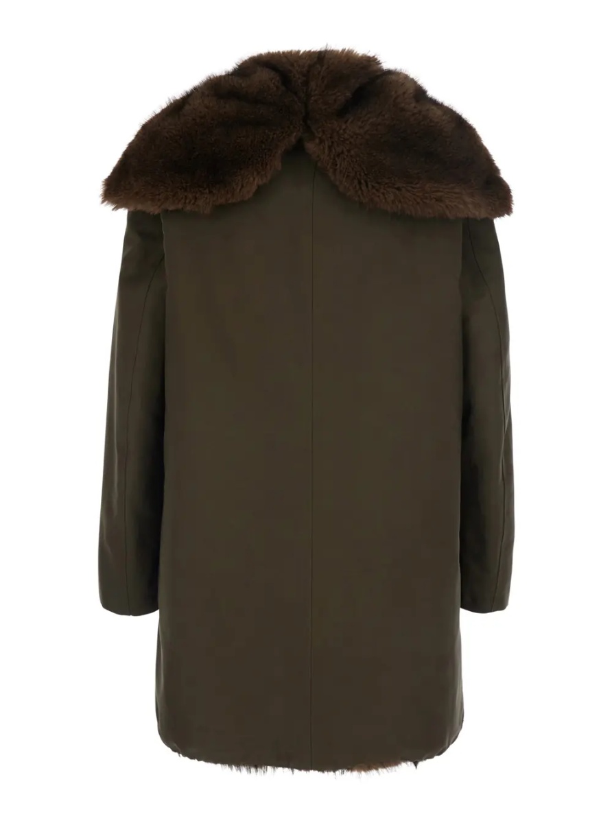 Geci Green Parka with fur hood and button closure on the front in cotton for men - Img 2