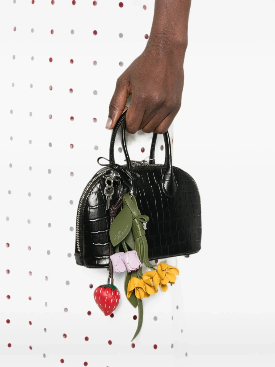 Genti Brown Mini Bag with Adjustable and Removable Shoulder Strap and Charm on the Front in Leather for Women - Img 4
