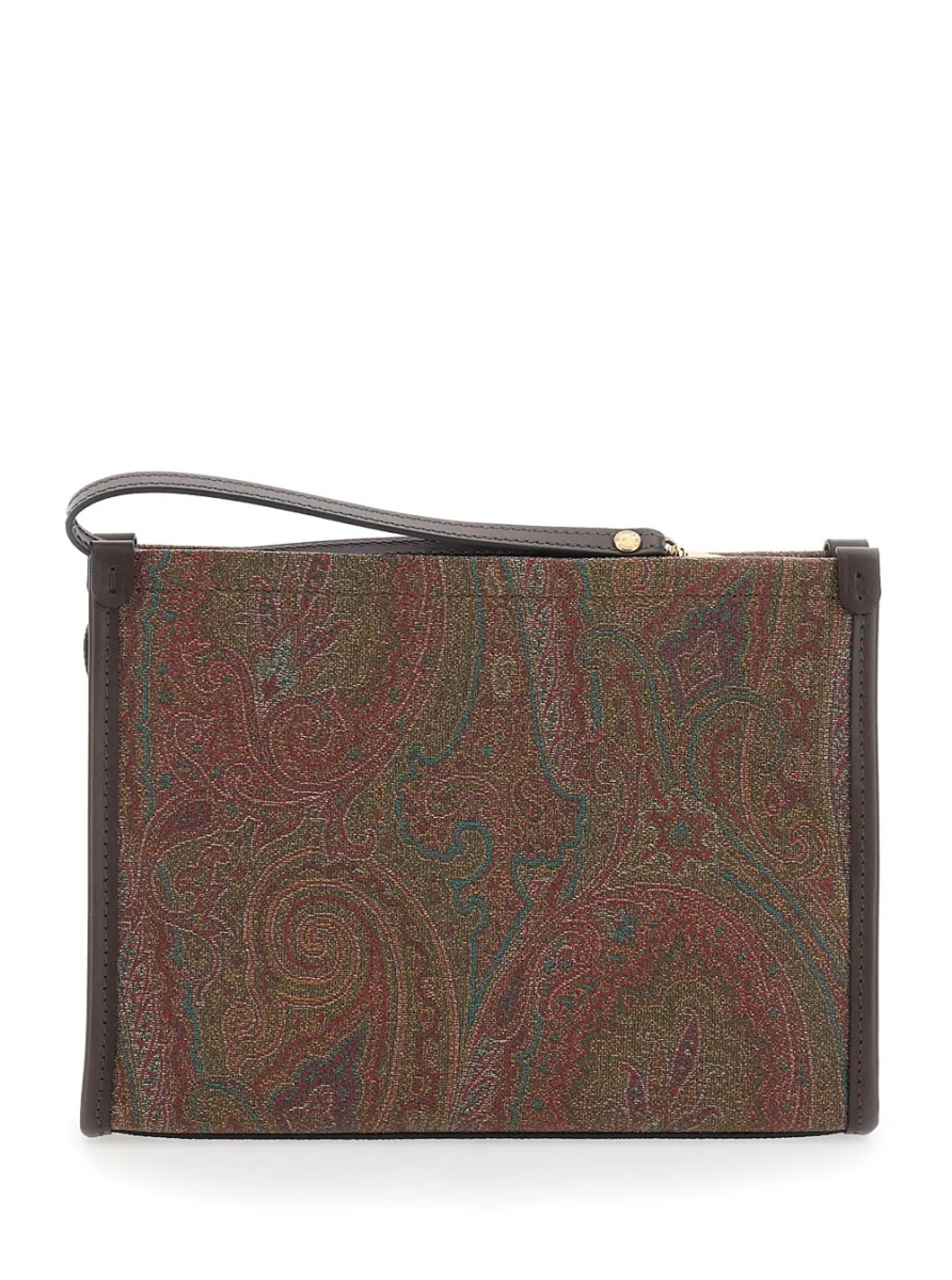 Genti Clutch 'Arnica' with Embroidered Logo on the Front and All-Over Pattern in Cotton Blend Brown Woman - Img 2