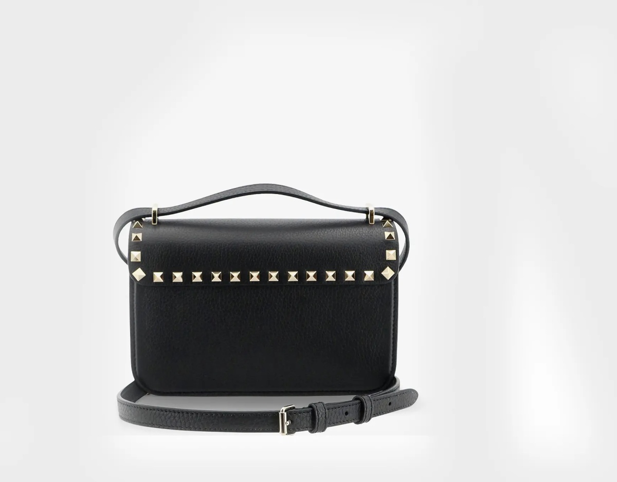 Genti Grained Calfskin Small Rockstud Crossbody Bag - Img 3