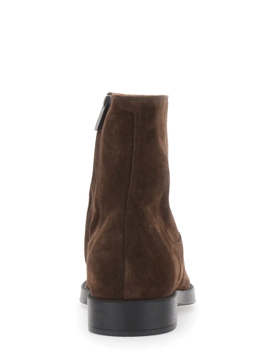 Ghete Brown Ankle Boots with Side Zip Closure in Suede for Men - Img 4
