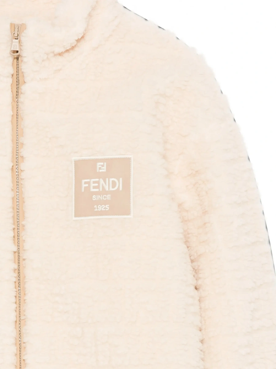 Hanorace Beige Teddy sweatshirt with logo patch and FF all-over motif in wool blend for boy - Img 5