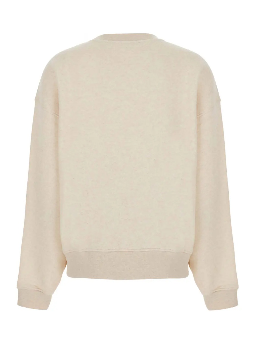Hanorace Beige V-neck Long Sleeve Cotton Sweatshirt for Women - Img 2