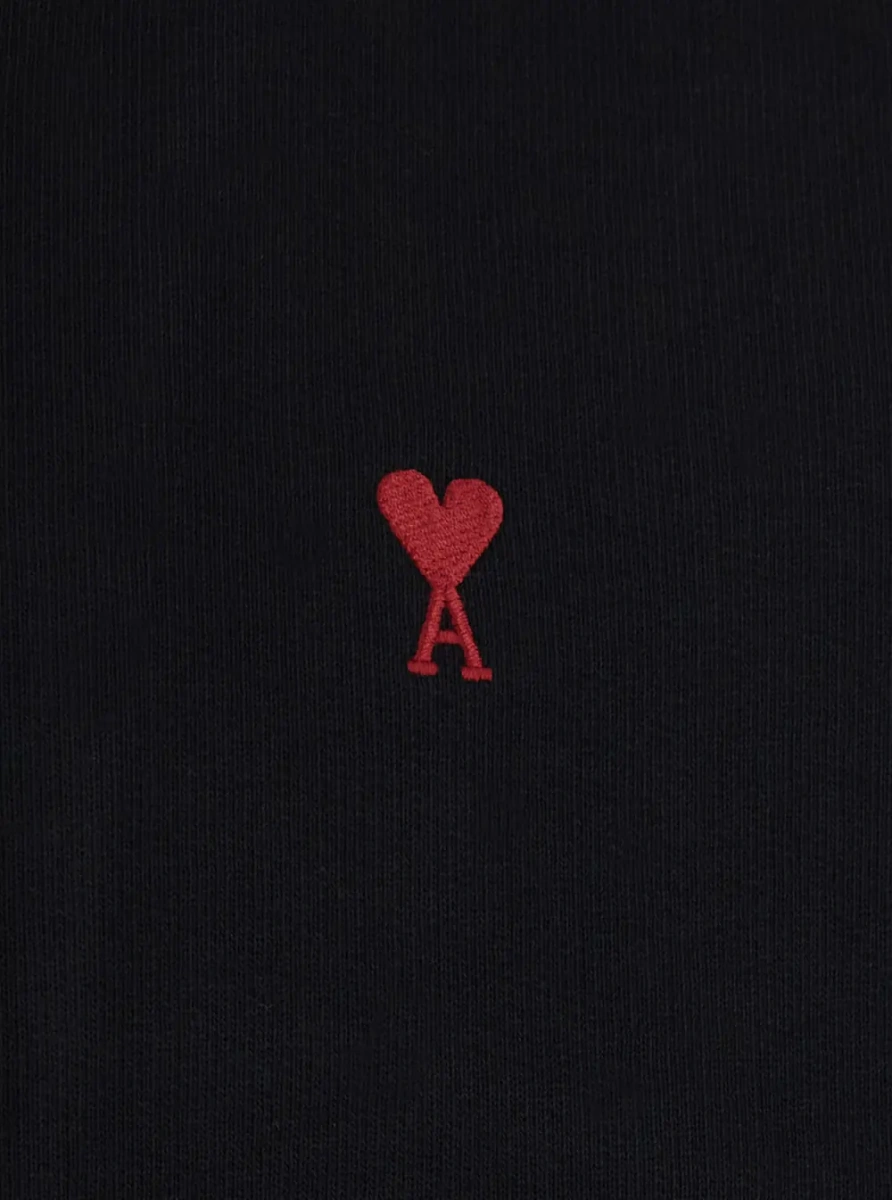 Hanorace Black zip-up sweatshirt with AMI de Coeur logo in red, made of cotton, unisex - Img 3