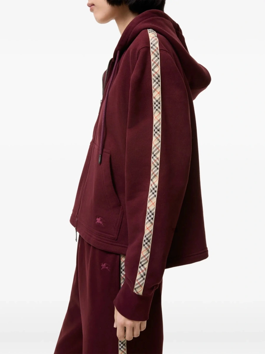Hanorace 'Harper' Bordeaux sweatshirt with EKD Embroidery on the Front and Check Motif on the Sleeves in Cotton for Women - Img 5