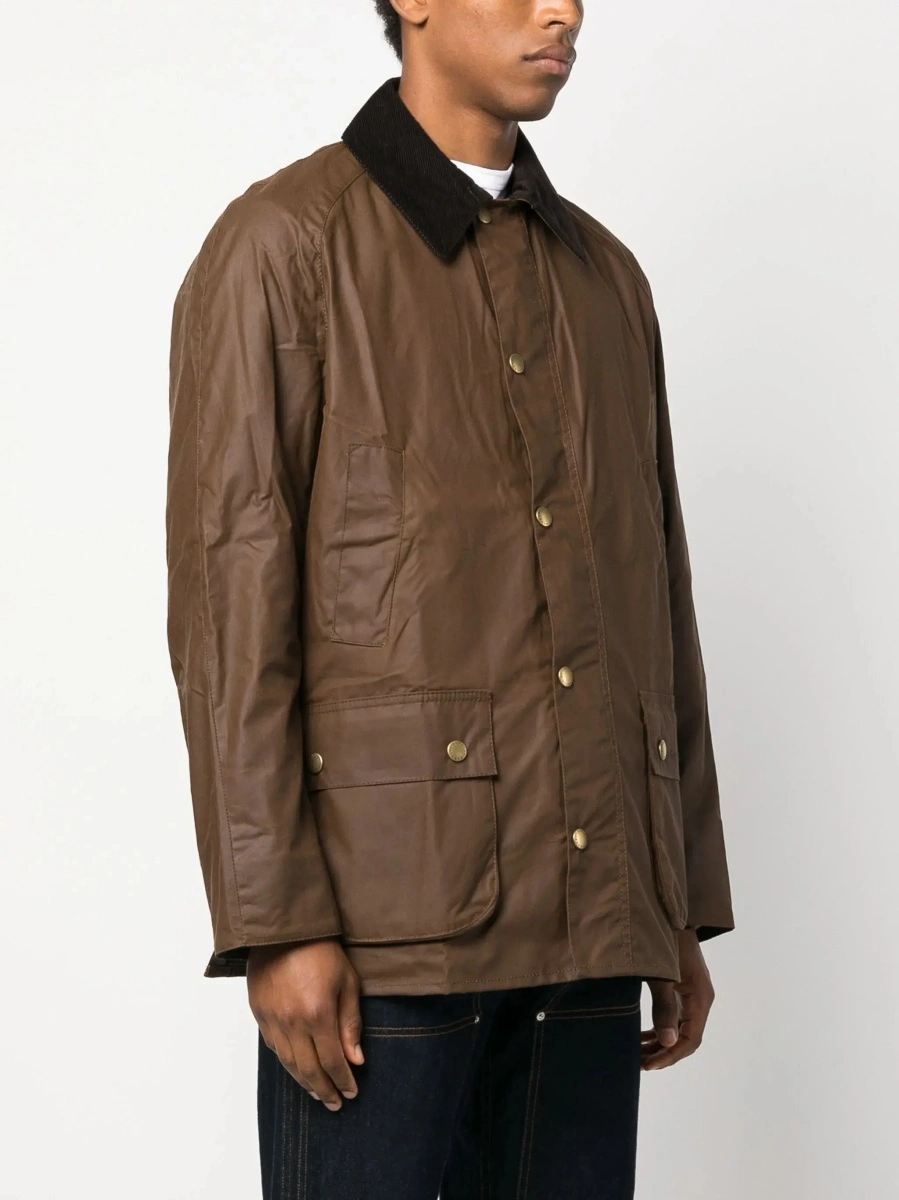 Jacheta 'Ashby' brown Jacket with classic collar and side pockets in waxed cotton for men - Img 6