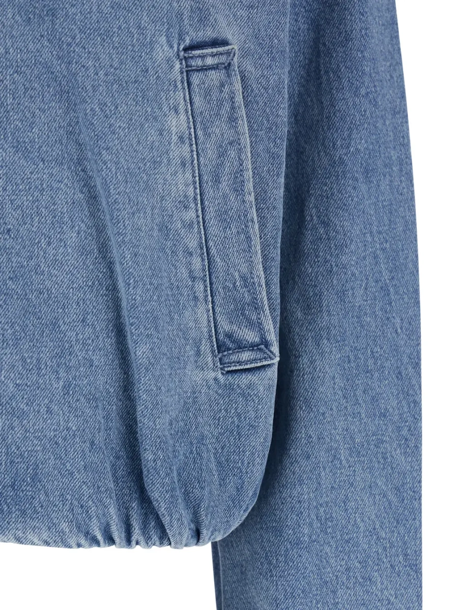 Jacheta Blue Jacket with Classic Collar and Logo Plaque on the Back in Cotton Woman - Img 3