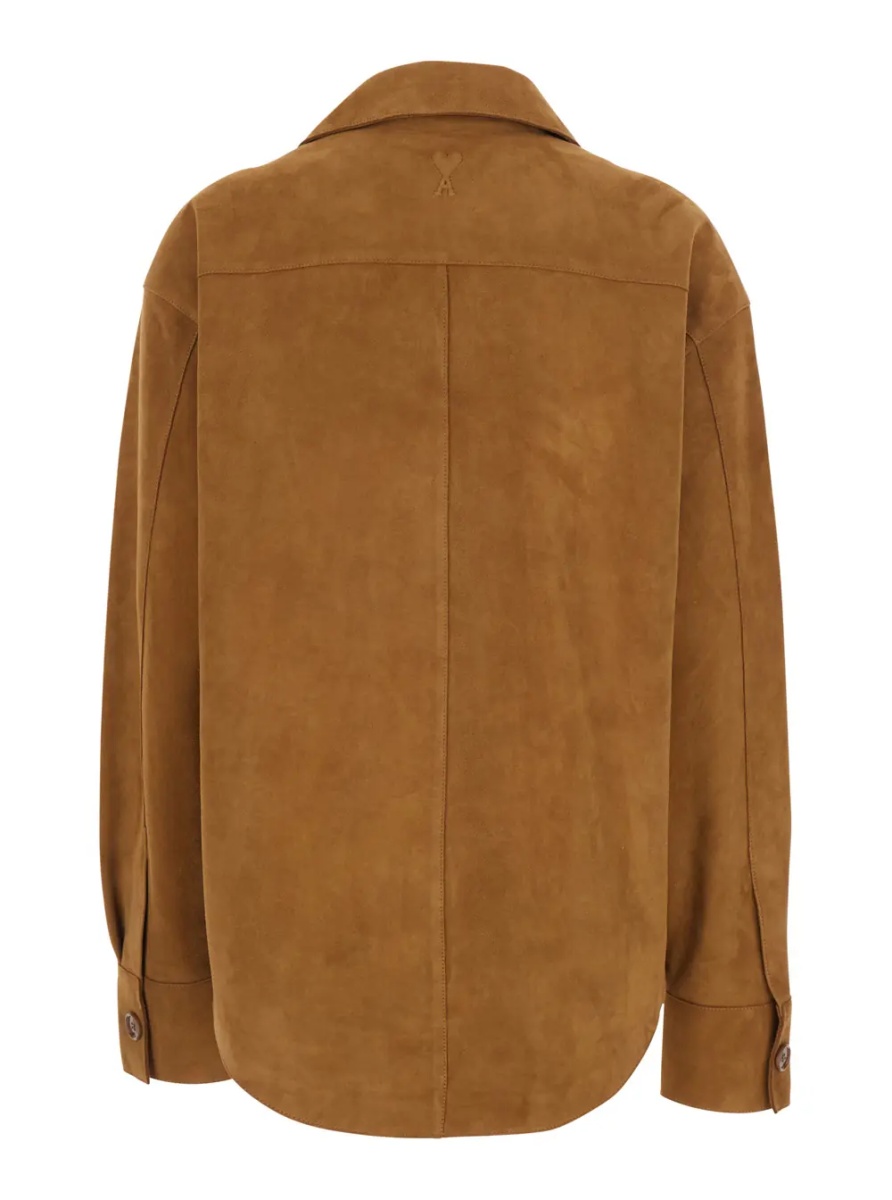 Jacheta Brown Jacket with Spread Collar and Curved Hem in Suede Woman - Img 2