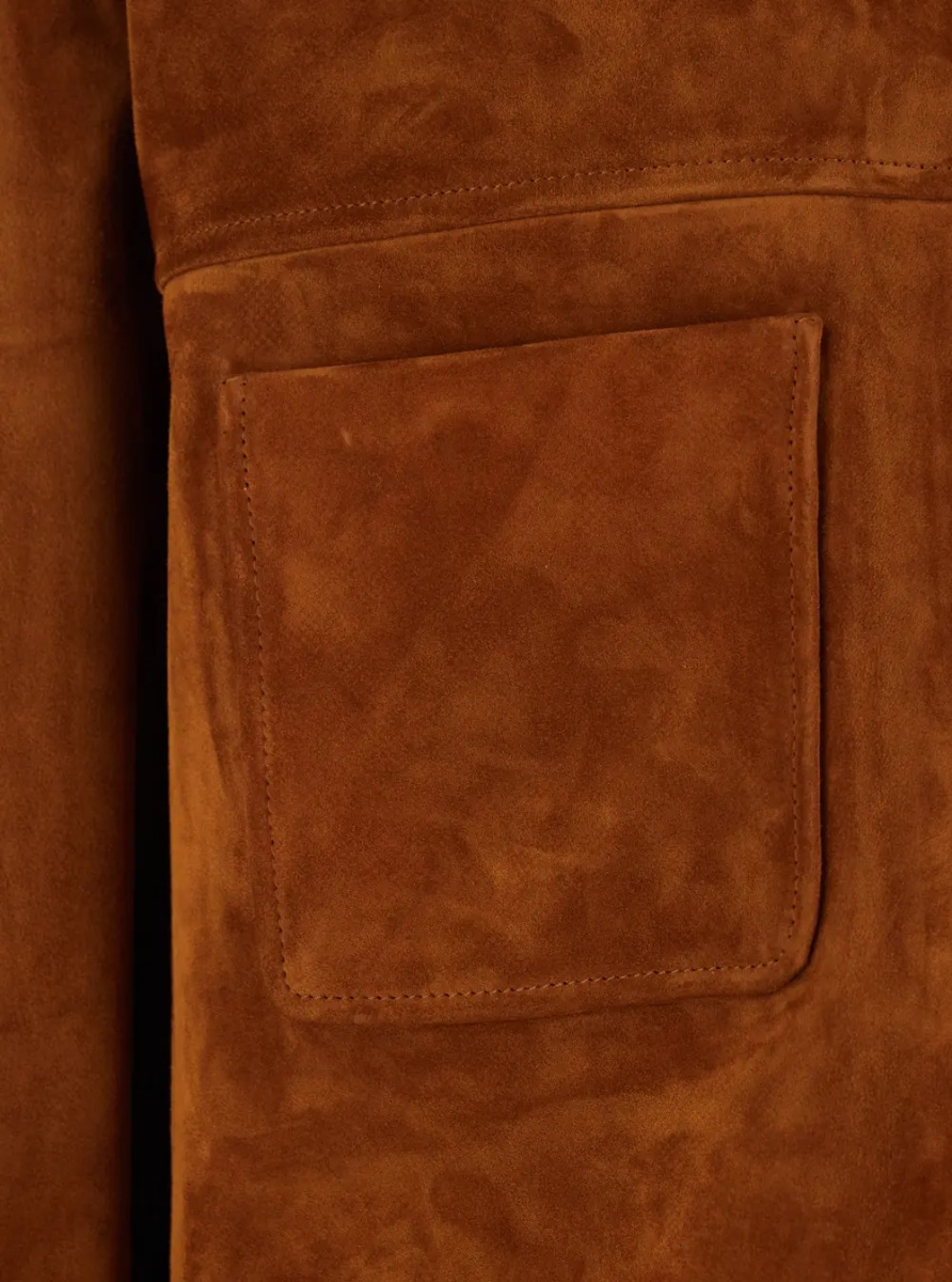 Jacheta Celine Brown Jacket with Classic Collar and Two Suede Front Pockets for Men - Img 3