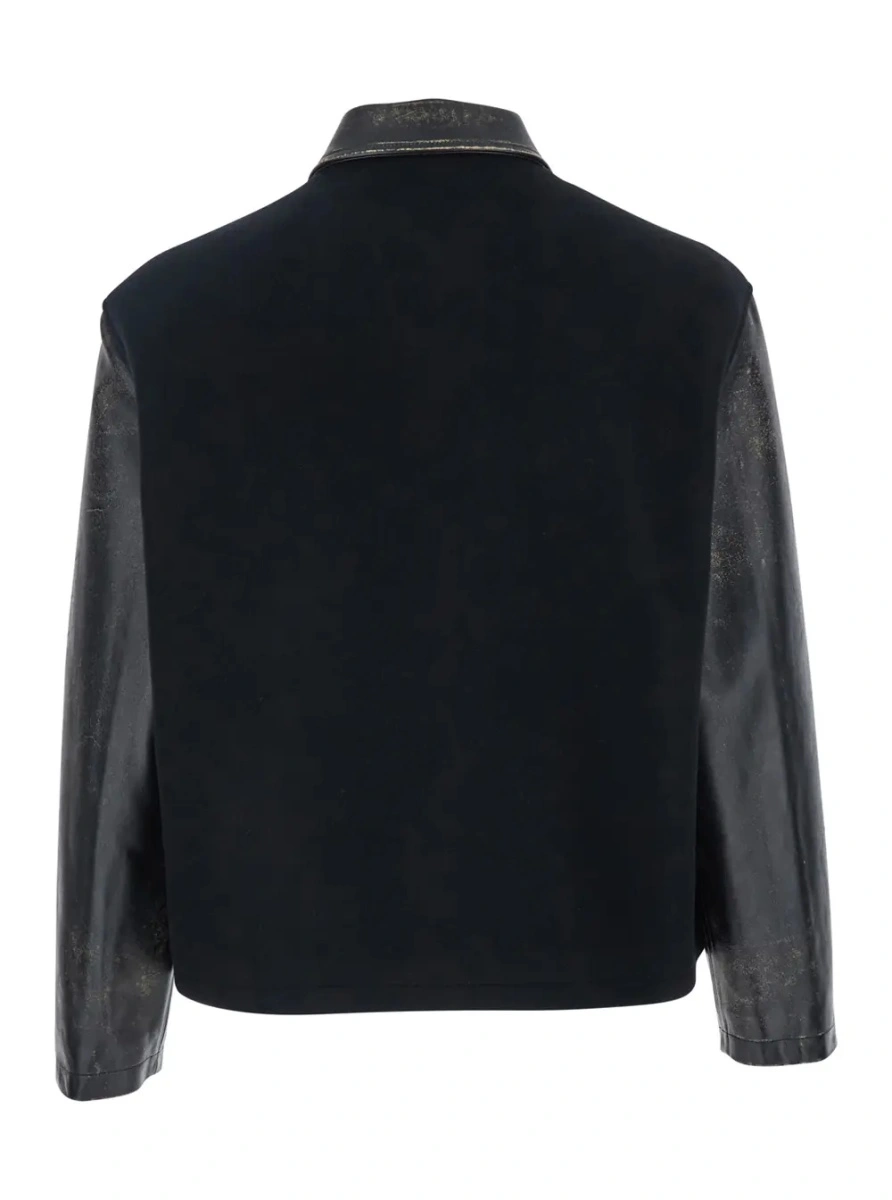 Jacheta Céline neagra din bumbac si piele - Img 2