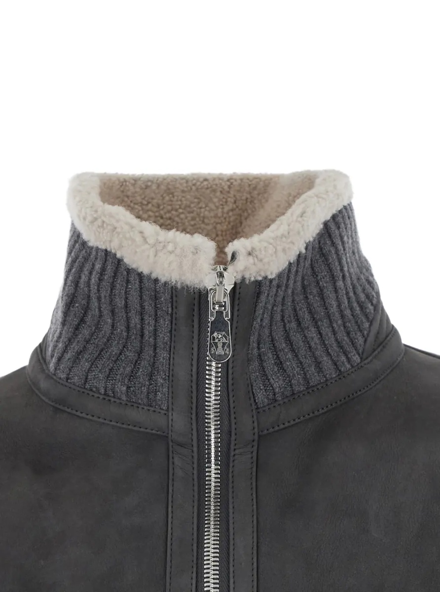 Jacheta Gray Jacket with high collar and fur lining in leather for men - Img 4