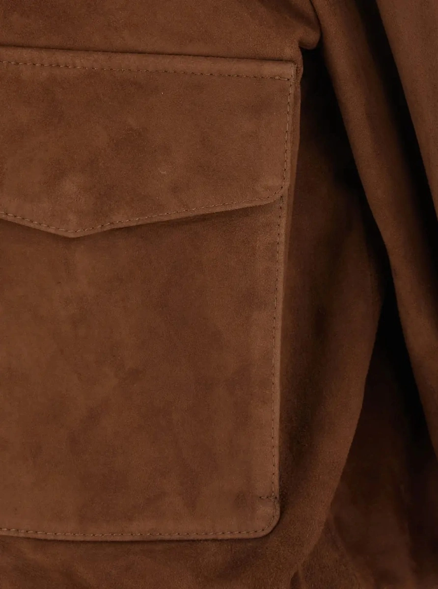Jacheta 'HALTI' brown Jacket with front pockets in suede for women - Img 2