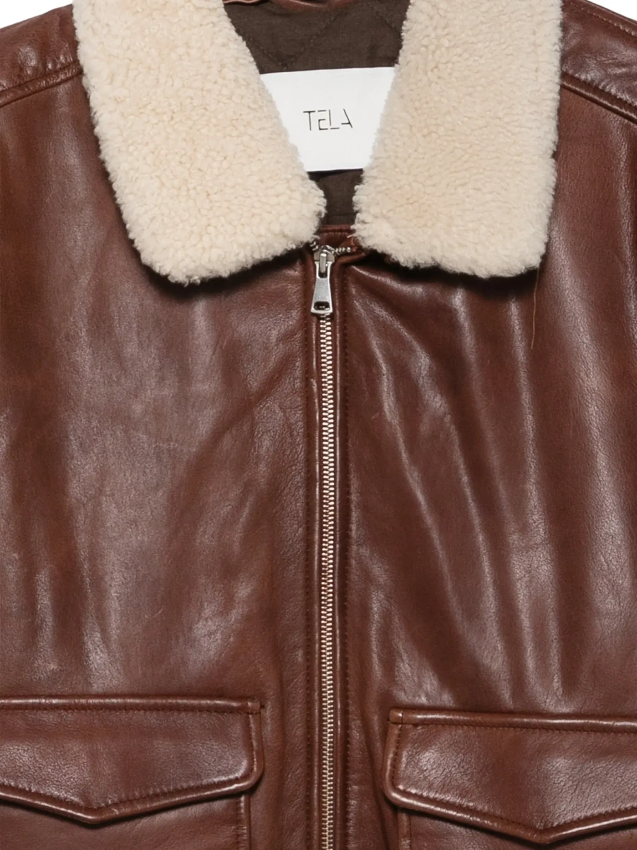 Jacheta 'Marcus' Brown Jacket with fur collar and two front patch pockets in leather for women - Img 6