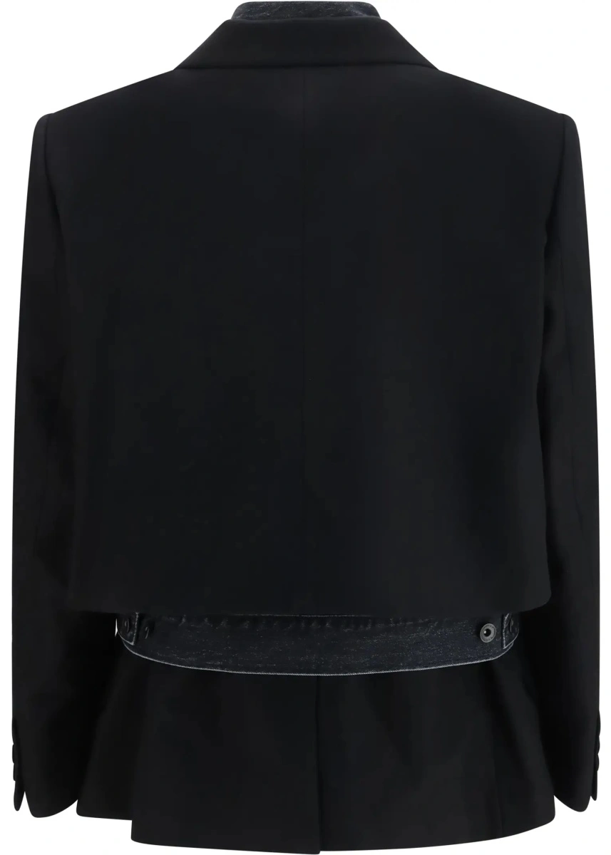 Jacheta Sacai neagra din lana si denim - Img 2