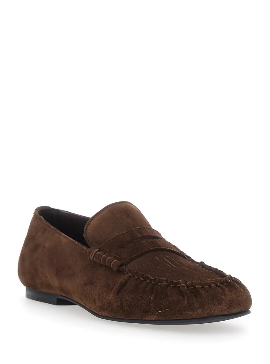 Mocasini 'AVEN' brown Loafers with gathered toe in suede for women - Img 2