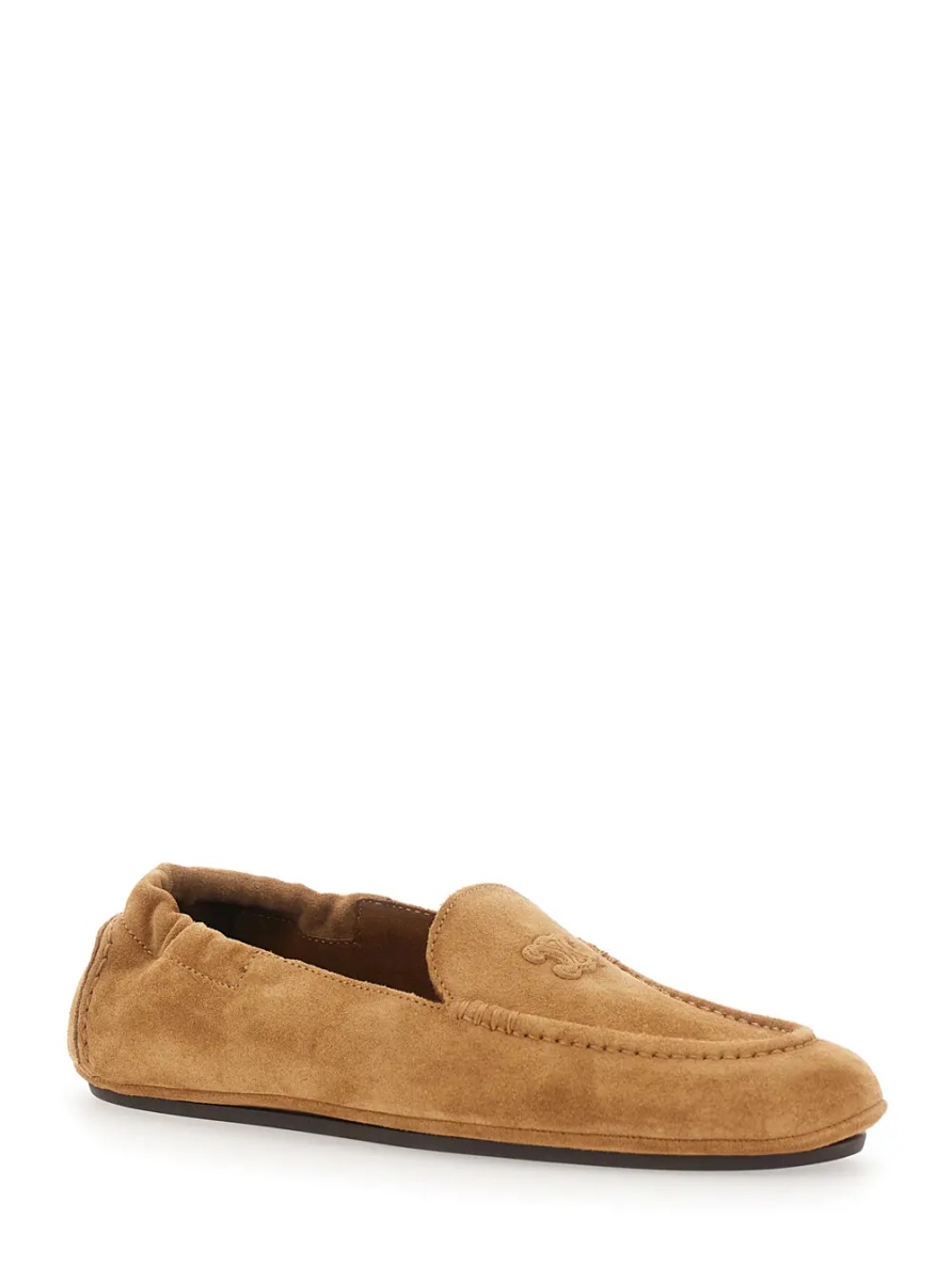 Mocasini Beige Loafers with elasticated heel and Triomphe patch on the front in suede for Women - Img 2