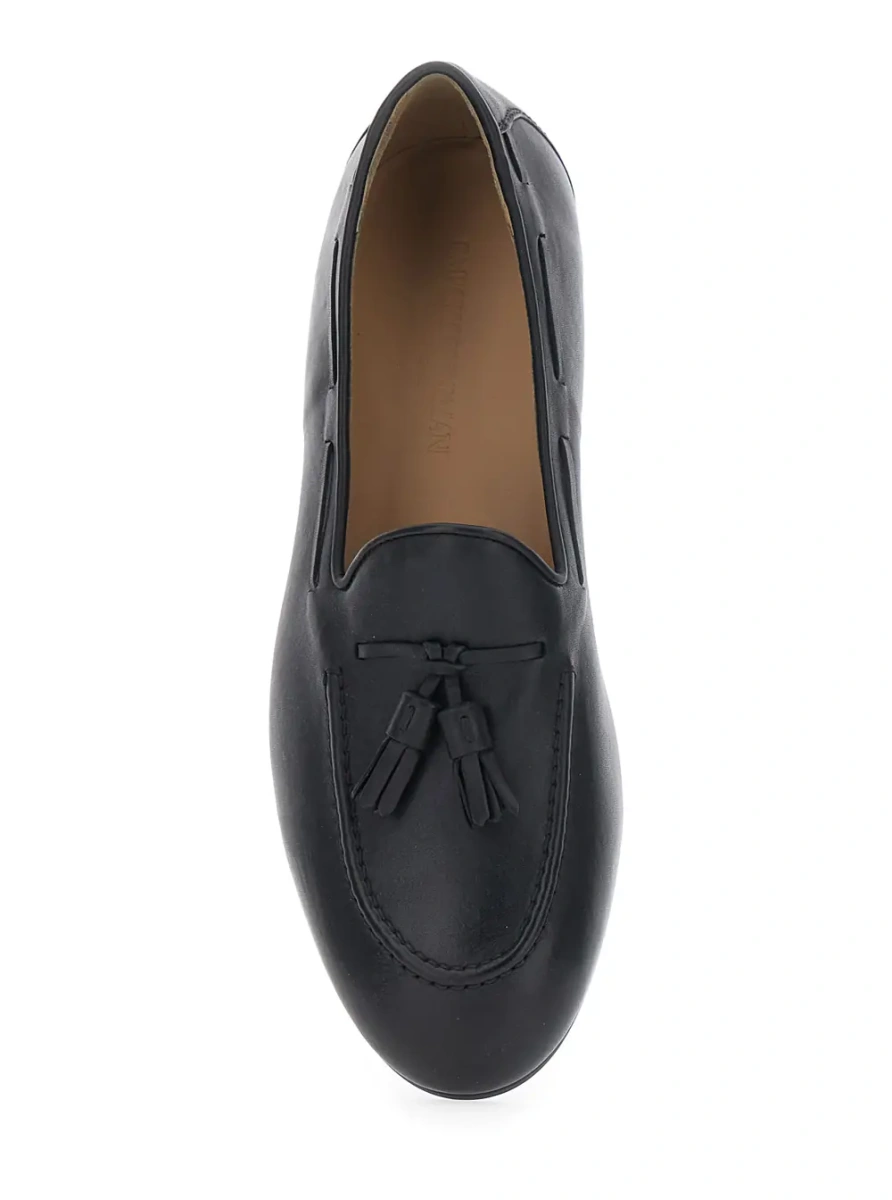 Mocasini black loafers with side laces and front knot in leather Men - Img 4