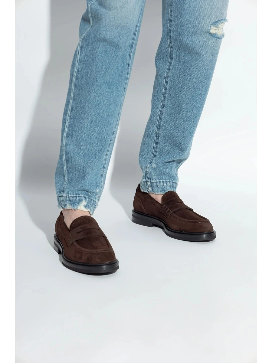 Mocasini Brown Loafers with logo plate on the back in suede for women - Img 5