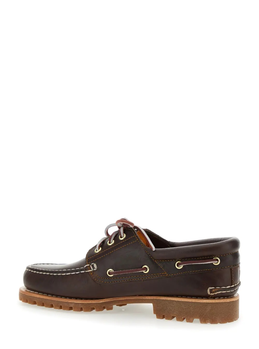 Mocasini Brown 'Timberland' Loafers with Logo Imprinted on the Side and Low Wide Heel in Leather for Men - Img 3