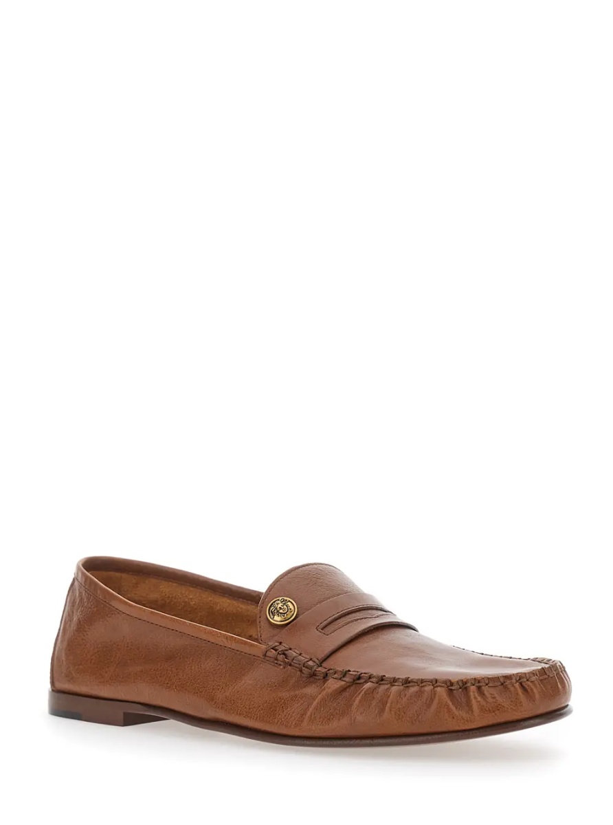 Mocasini Loafers 'LEAFER MEDUSA' Brown with Rounded Toe in Leather Men - Img 2