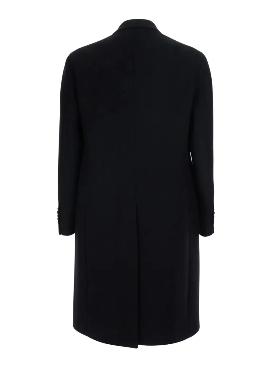 Palton Black Coat with Notched Revers and Double-breasted Closure in Wool for Men - Img 2