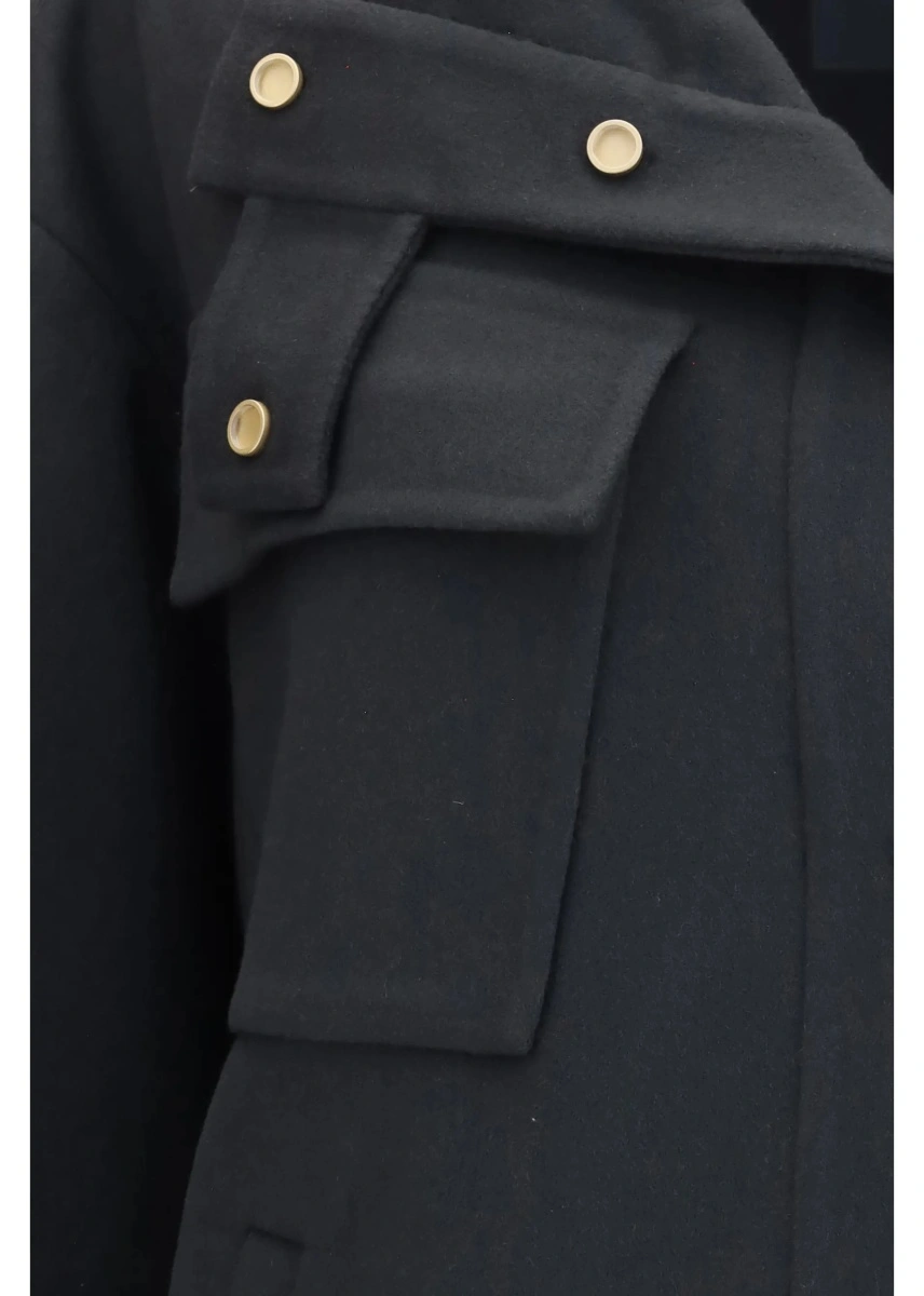 Palton Coat Caban in double cashmere blouson with high collar - Img 3