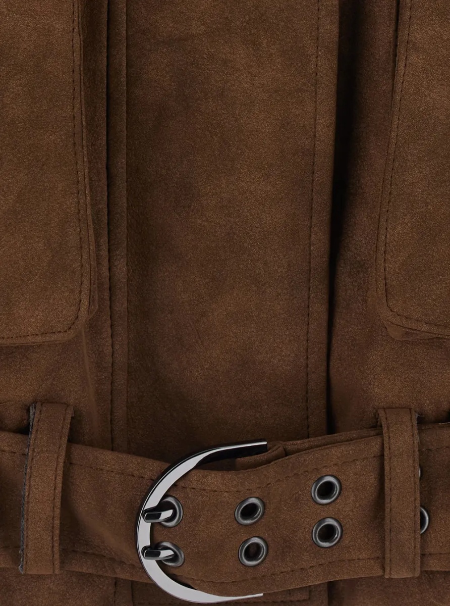 Palton Coat with Notched Revers and Long Sleeves in Tech Fabric Brown Women - Img 3