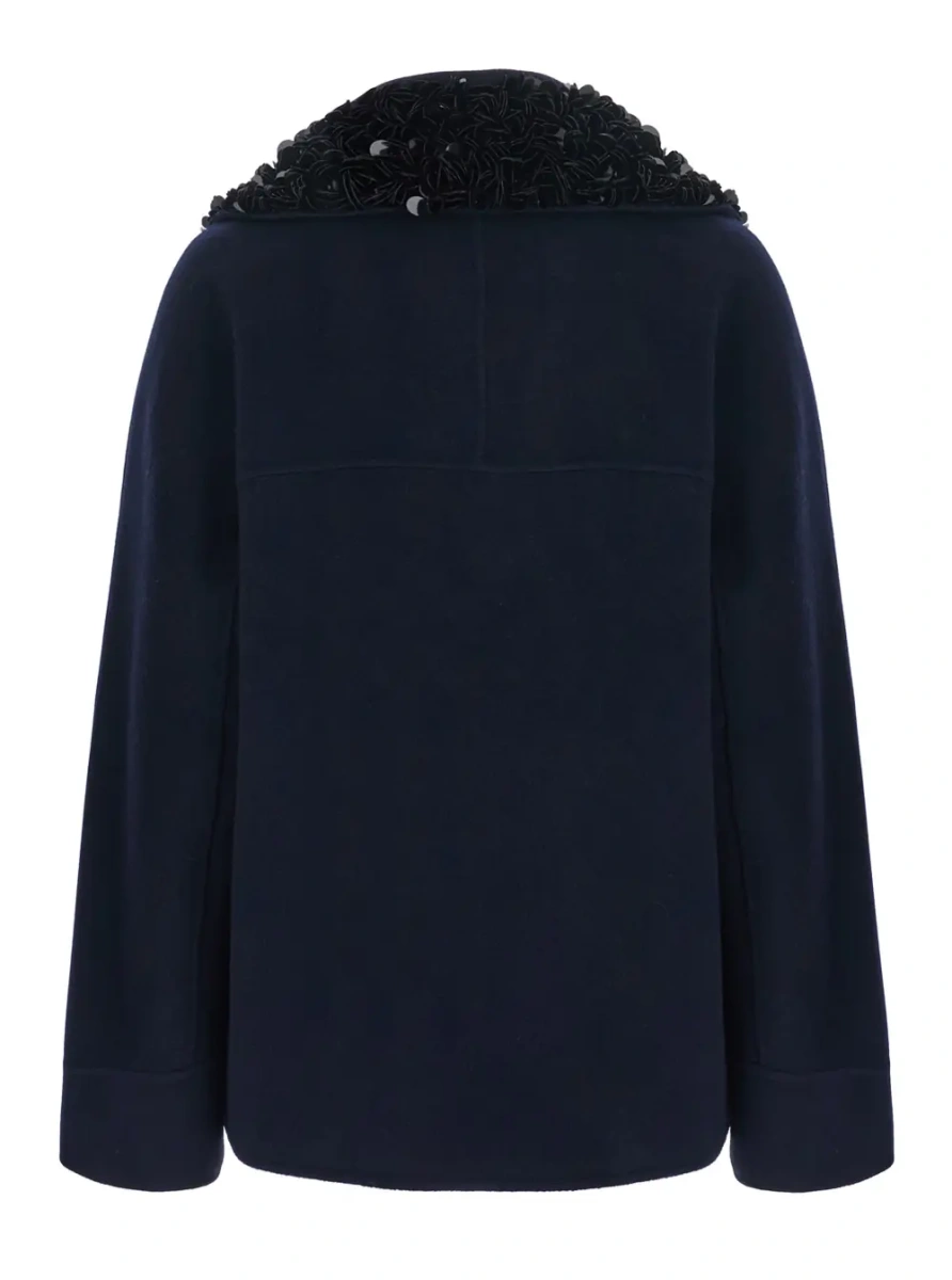 Palton Decorated Collar Coat in Blue for Women - Img 2