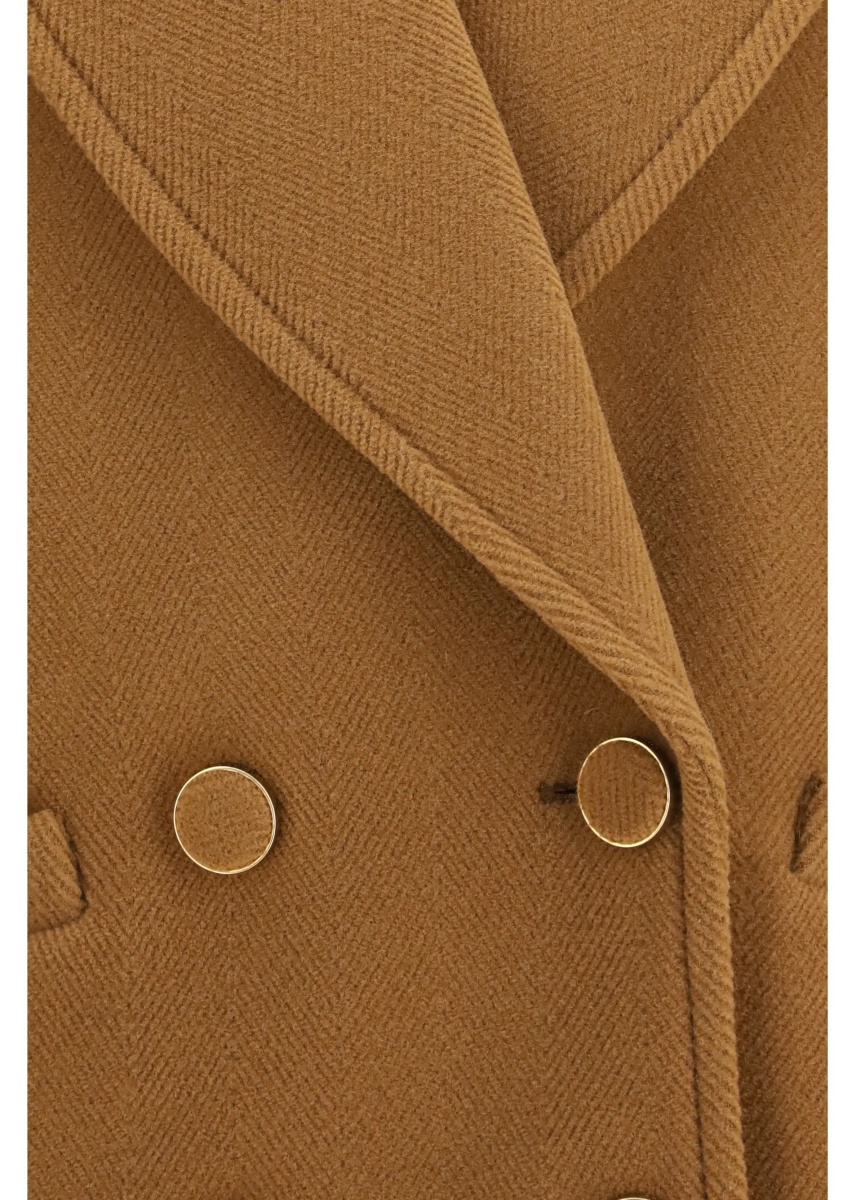 Palton Double-breasted herringbone wool short Coat - Img 3