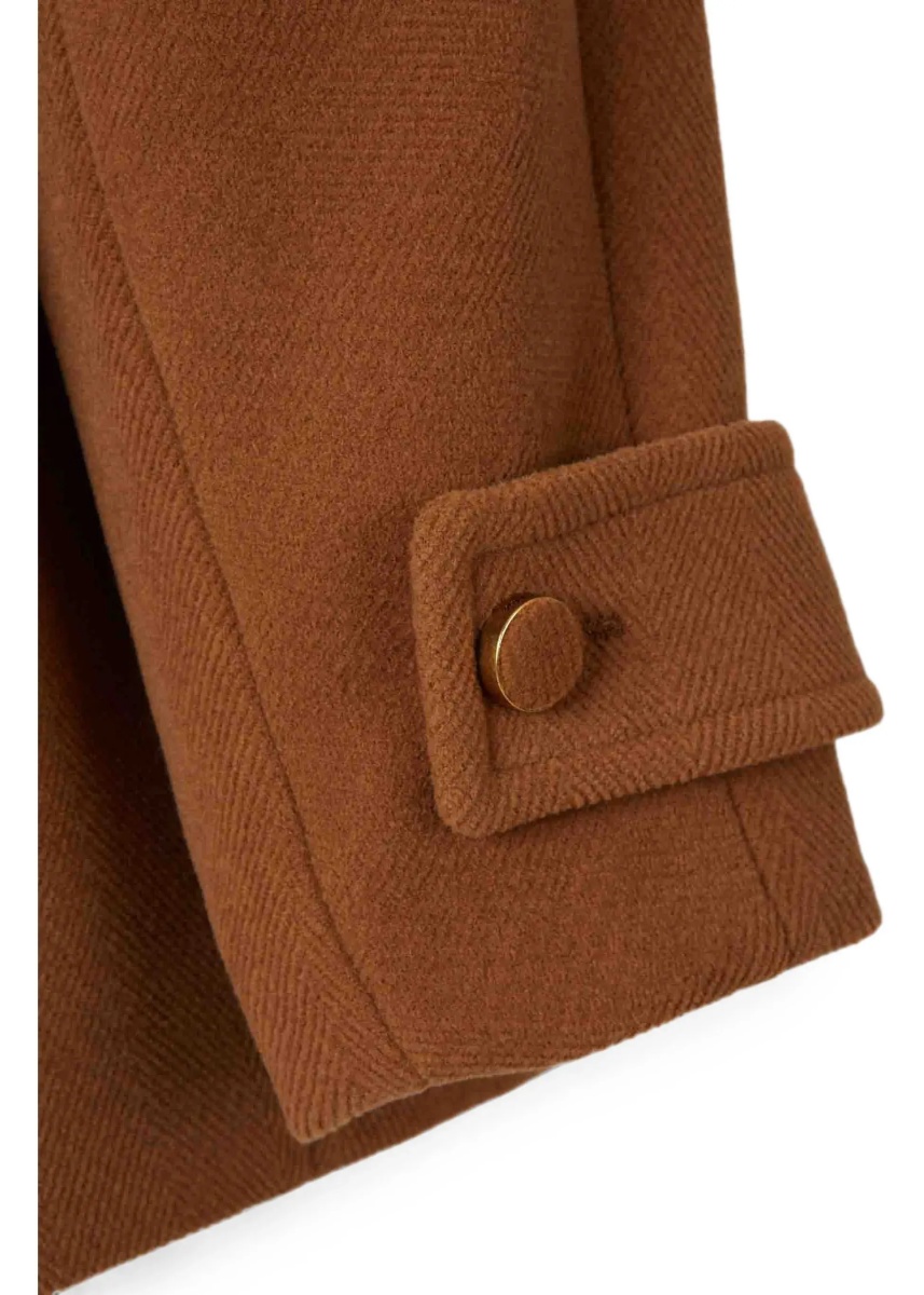 Palton Double-breasted herringbone wool short Coat - Img 6