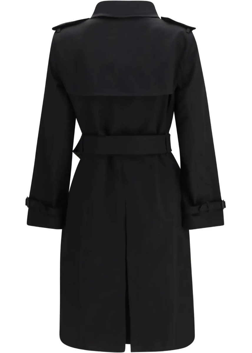 Palton Long gabardine Trench Coat with Check collar - Img 4