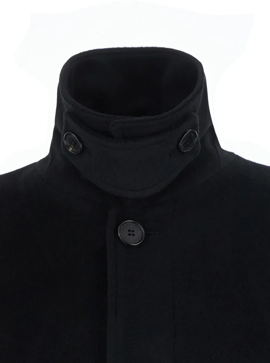 Palton UNISEX BELTED CASHMERE MAC COAT with collar and long sleeves in black wool and cashmere unisex - Img 3