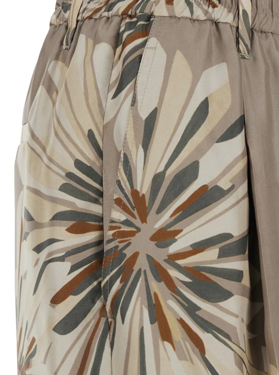 Pantaloni Beige pants with elastic waistband and all-over floral print in silk woman - Img 3