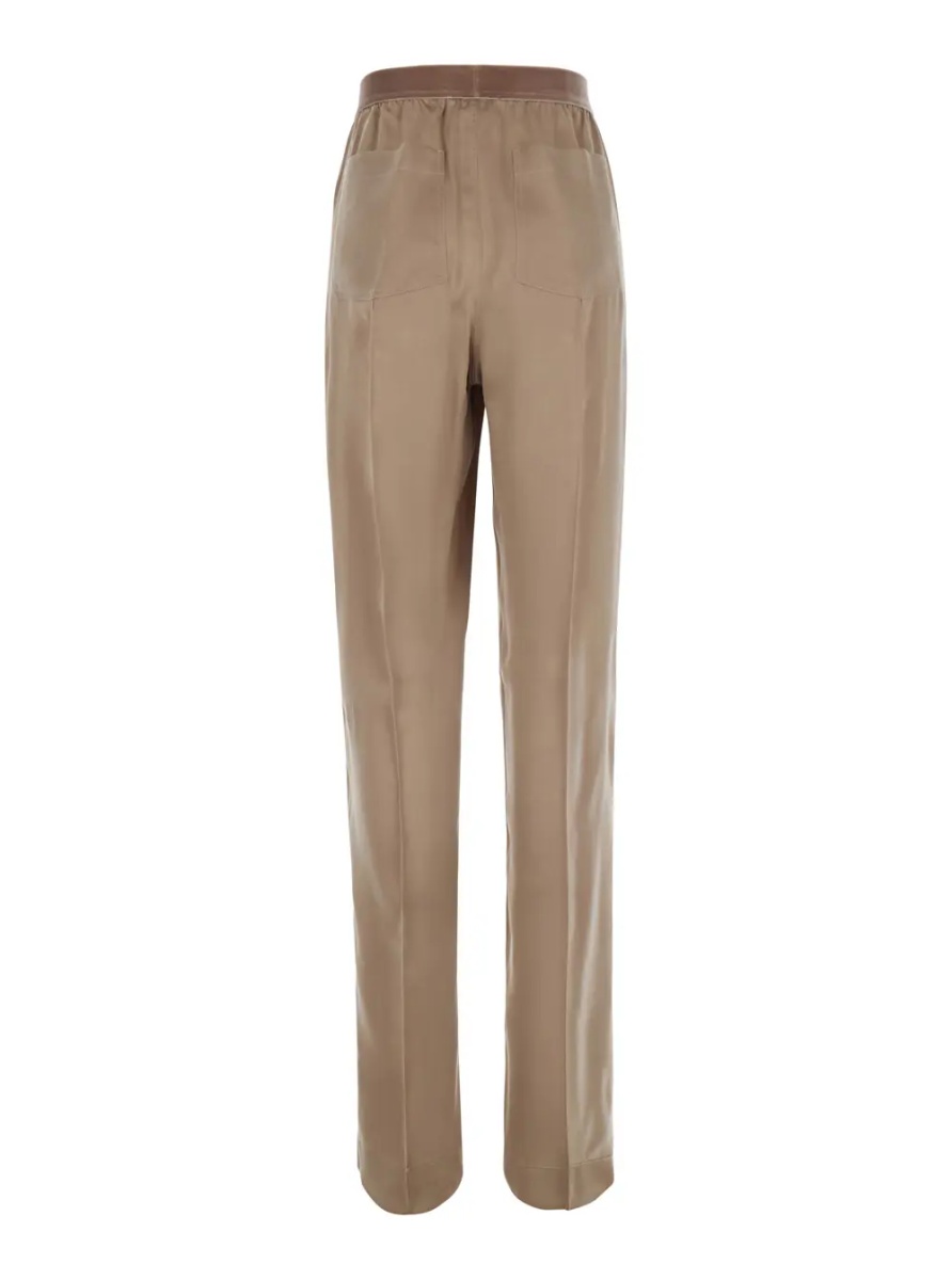 Pantaloni Beige Pants with Elasticated Waist with Logo Lettering in Silk for Women - Img 2