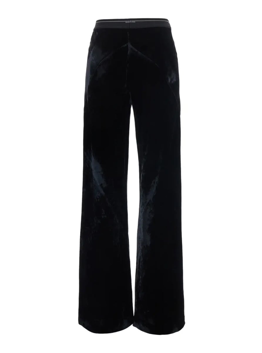 Pantaloni Black Pants with elasticated waist with logo lettering and wide leg in velvet for women - Img 2