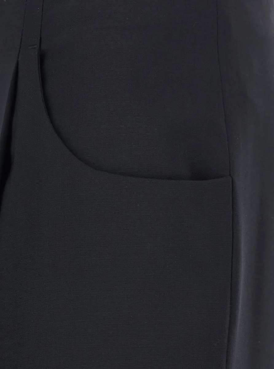 Pantaloni Black Pants with Front Pences and Wide Leg in Wool Woman - Img 3