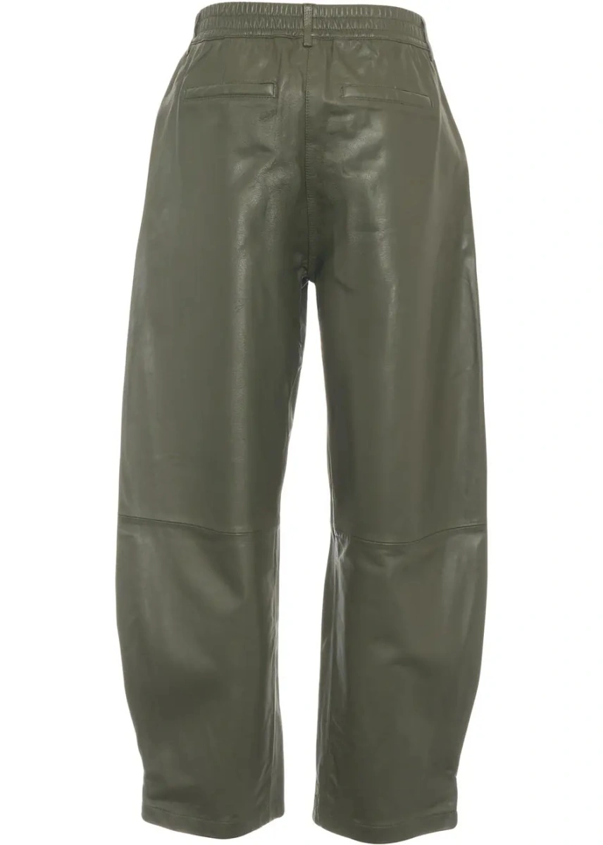 Pantaloni casual Oakwood verzi din piele - Img 4