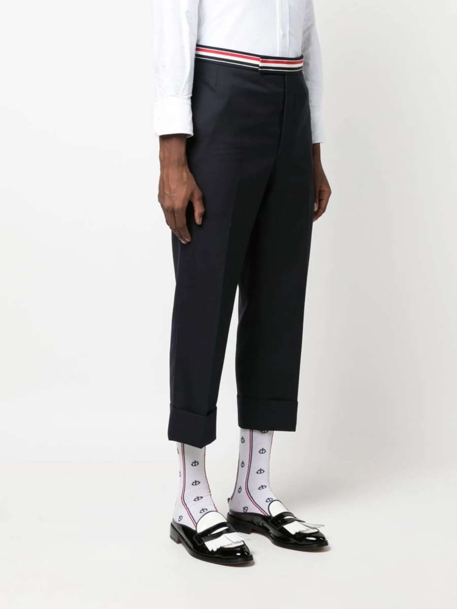 Pantaloni conici Thom Browne albastri din lana - Img 3