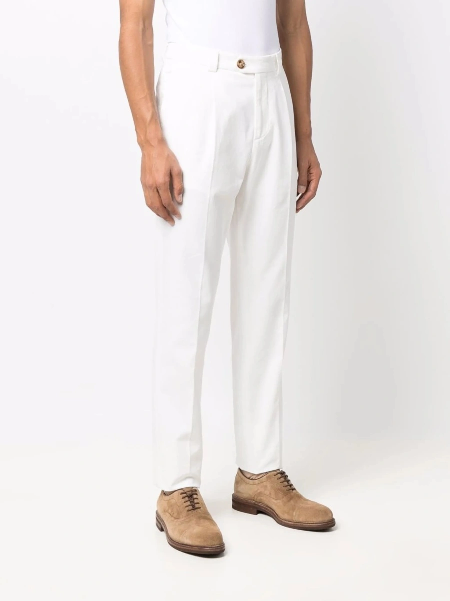Pantaloni drepti Brunello Cucinelli albi din bumbac - Img 3