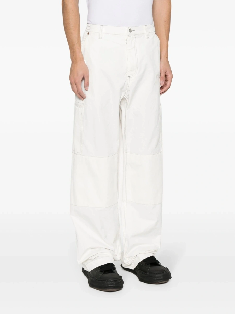 Pantaloni drepti MM6 Maison Margiela albi din bumbac - Img 4