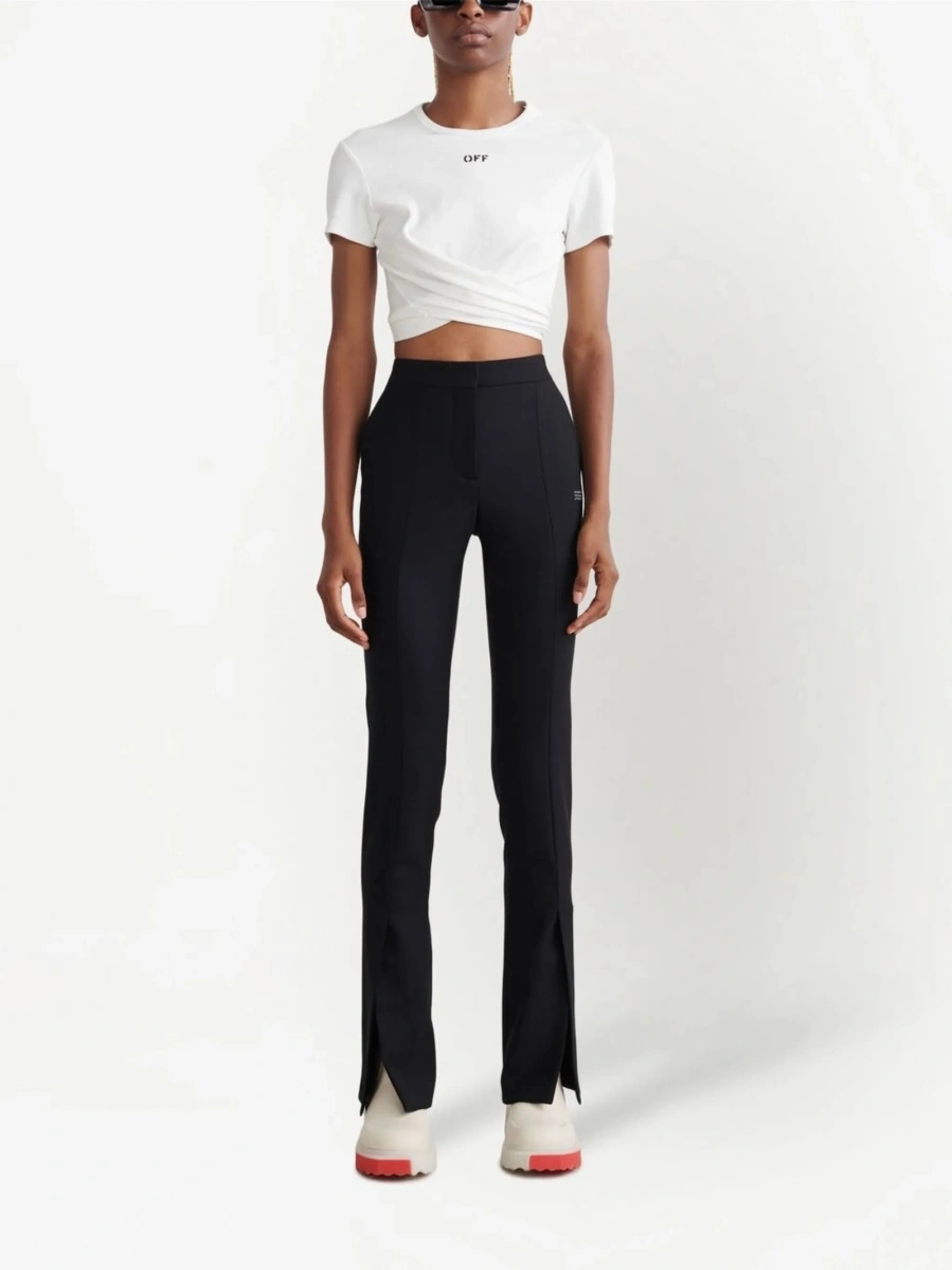 Pantaloni drepti Off-White negri din elastan si polyester - Img 2
