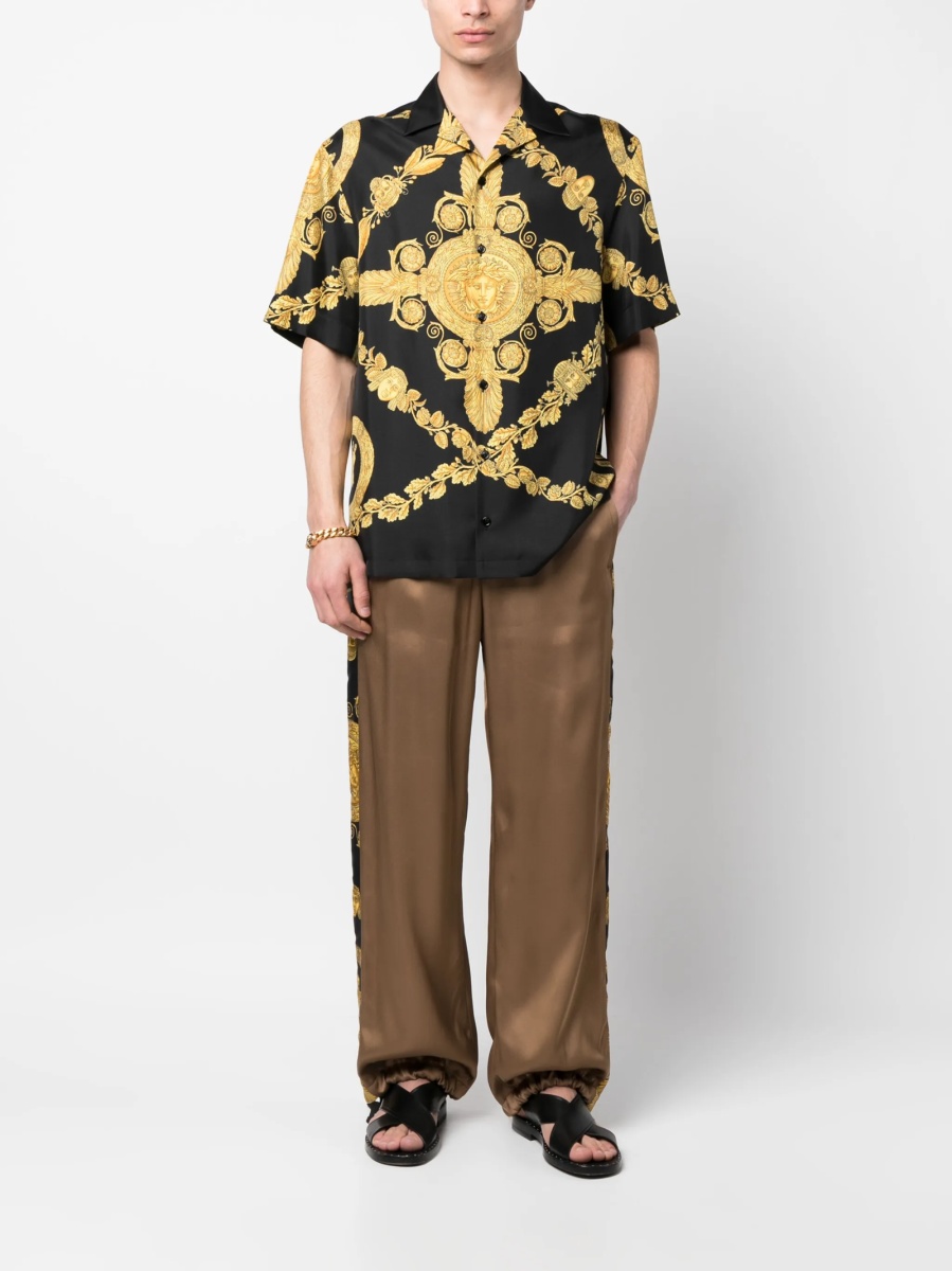 Pantaloni evazati Versace maro din vascoza - Img 2