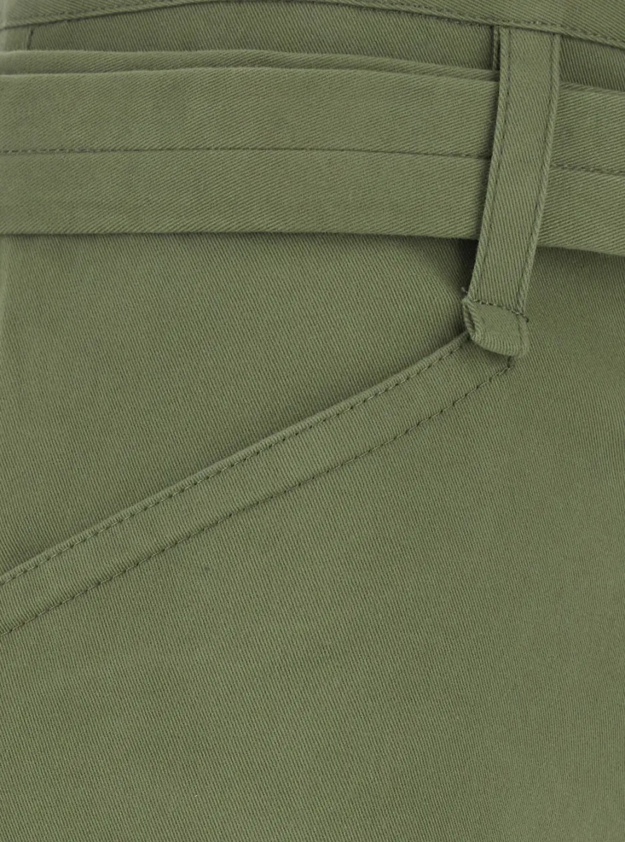 Pantaloni 'Ryana' Green Pants with Front Belt and Buttoned Hems in Stretch Cotton for Women - Img 3