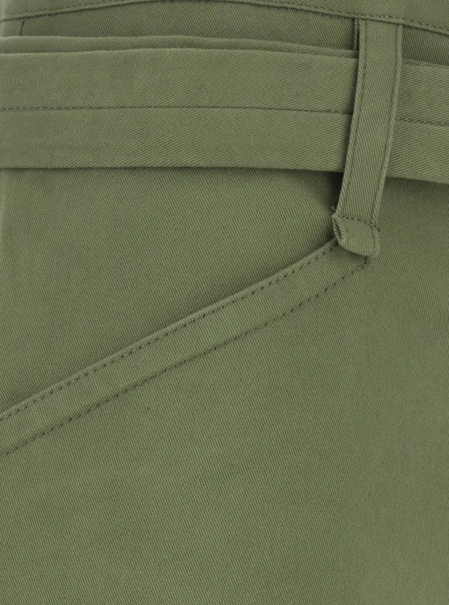 Pantaloni 'Ryana' Green Pants with Front Belt and Buttoned Hems in Stretch Cotton for Women - Img 3