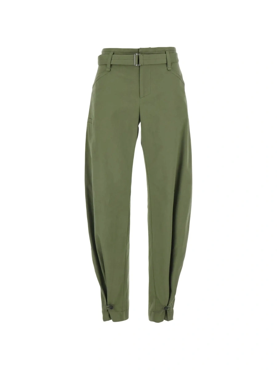 Pantaloni 'Ryana' Green Pants with Front Belt and Buttoned Hems in Stretch Cotton for Women - Img 6