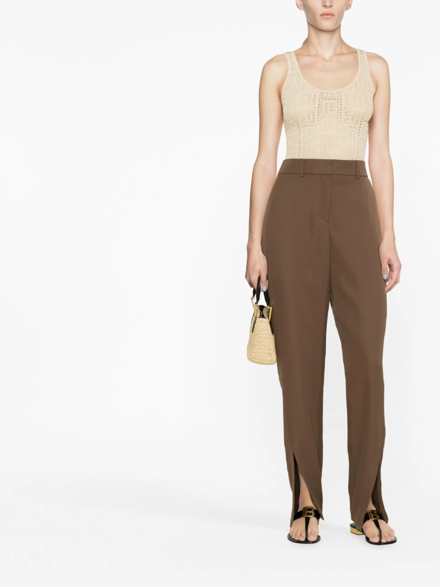 Pantaloni talie inalta Balmain maro din lana - Img 2